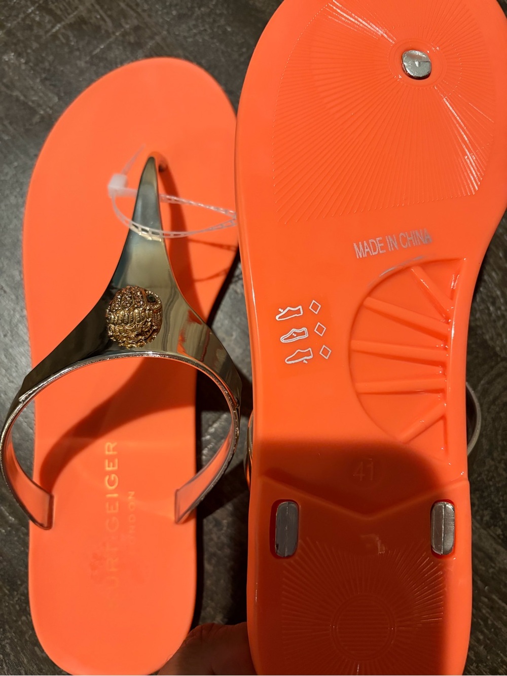 Kurt Geiger Orange Sandals with Gold T-Strap Emblem